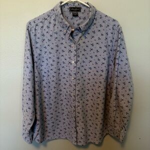 Eddie Bauer Blue Floral Cotton Long Sleeved Button Up Women’s Blouse XL
